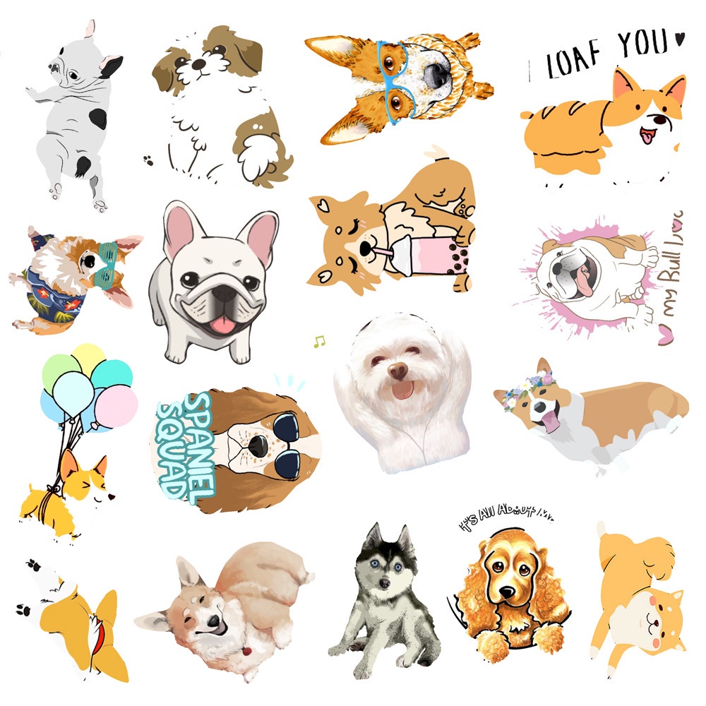 50 Pcs/set Cartoon Cut Dog Pattern Sunscreen Reusable Stickers for Motorcycle Cup Decoration