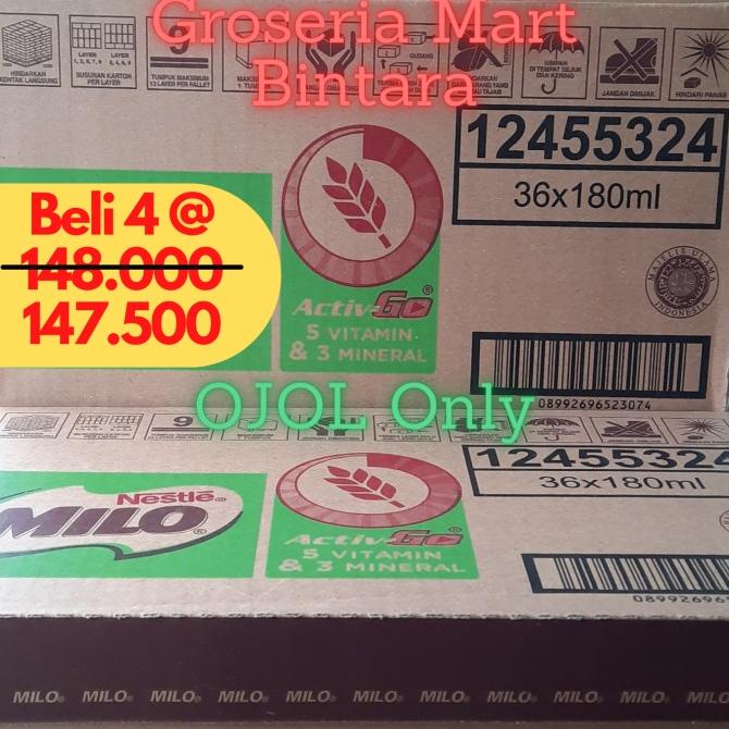 

(BISA COD) *Bintara* Susu Milo UHT Activ GO 180ml x 36 Kotak 1 Dus Karton Bekasi HEMAT Kode 906