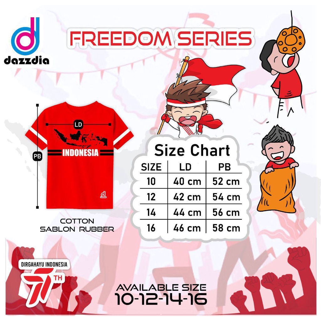 Kaos Kemerdekaan Anak Tshirt Freedom by Dazzdia