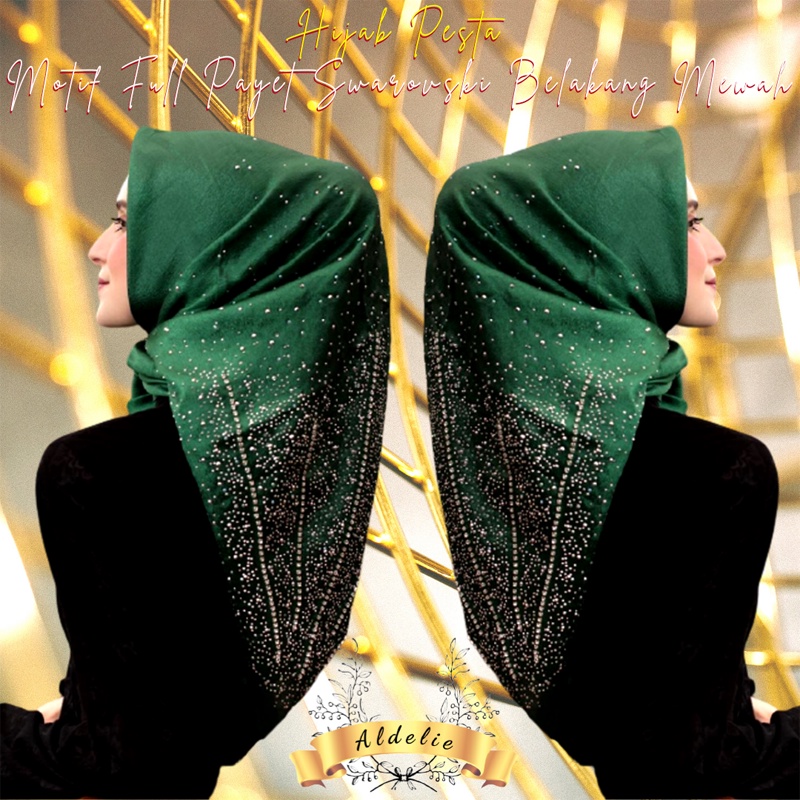 JILBAB PESTA MEWAH TERBARU MOTIF BELAKANG FULL PAYET SWAROVSKI PREMIUM ELEGAN HIJAB KONDANGAN INSTAN