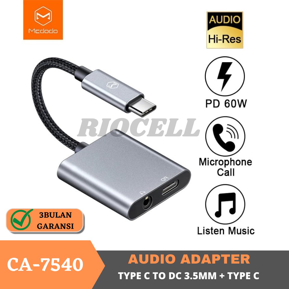Mcdodo Audio Converter iPad Pro Galaxy Note20 Type C To Aux 3.5mm To type C Input PD 60W Fast Charge