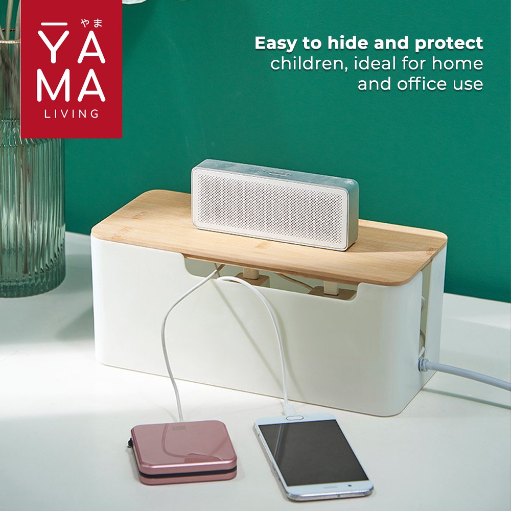 YAMA CHIBA Natural Bamboo Cable Storage Box Kotak Organizer Kabel Wire Management Box