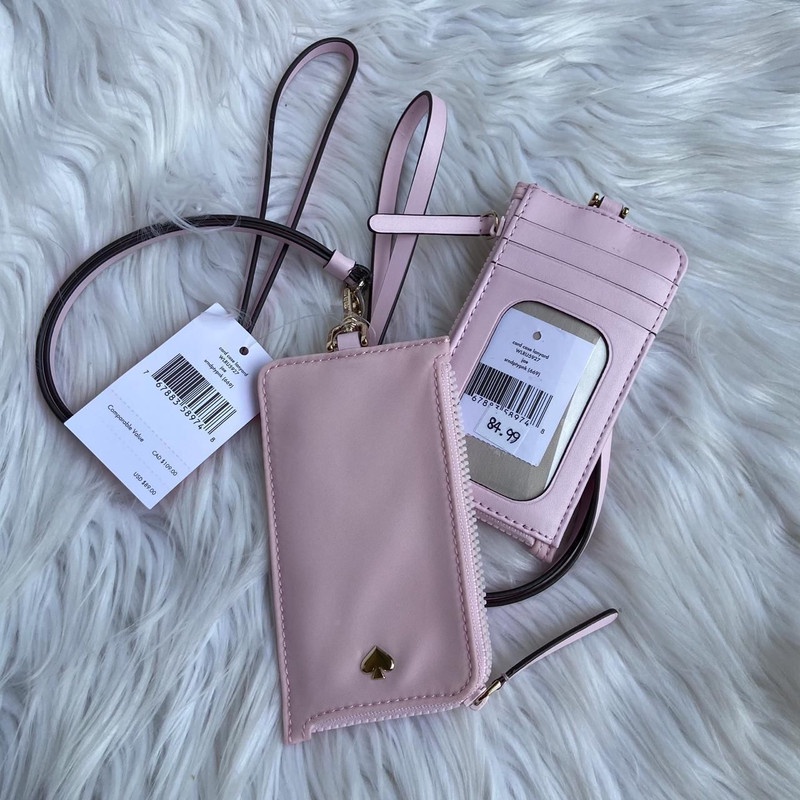 lanyard kate spade jae nylon lanyard card case serendipity pink