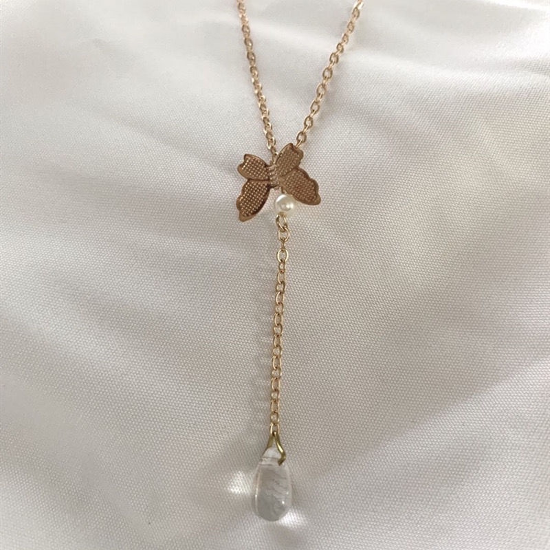 Butterfly Chocker Necklace Fairy Necklace French Retro Korean Version Ins Drop Pendant Light Luxury Niche Clavicle Chain Sweet Heart Jewelry