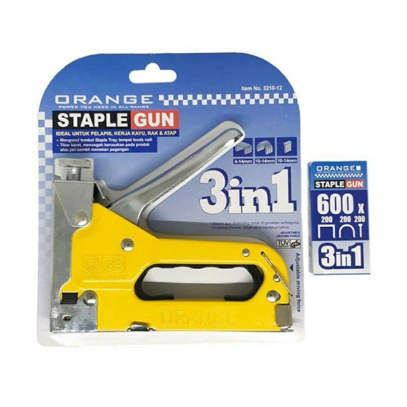 Staple Gun Tembak Tacker Staples Stepler Hekter Orange 3in1 jok kulit kardus