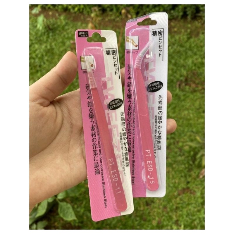 PINSET TWEEZERS PINK SEPASANG (LURUS&amp;BENGKOK)