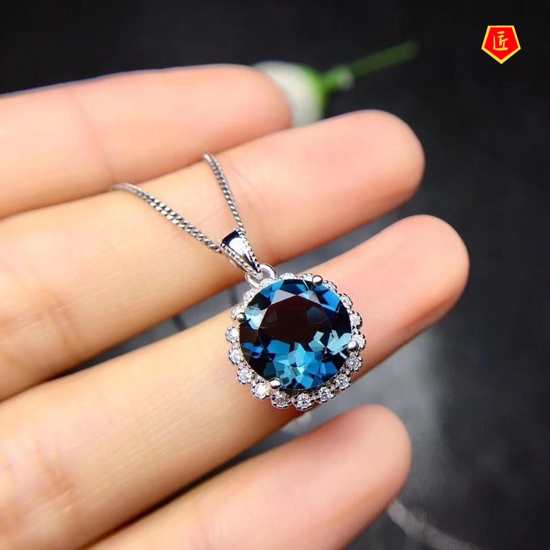 [Ready Stock]4 Karat New Sapphire Necklace Set Rings Stud Earrings