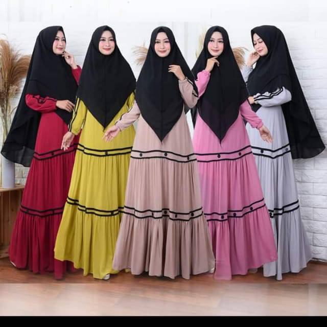 GAMIS SYARI SET KHIMAR CERUTY BABYDOLL POLOS LIST PITA PREMIUM