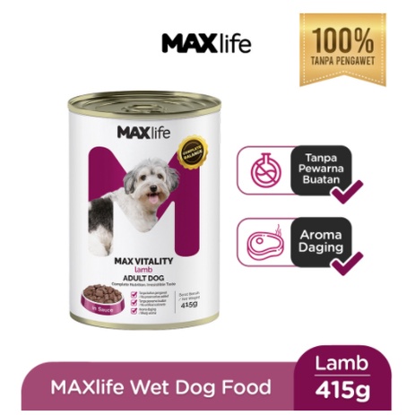 MAXlife max life Wet Dog Food Beef or Lamb Tin kaleng 415gr