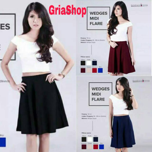 ROK PAYUNG PENDEK | MIDI FLARE SKIRT | ROK PENDEK | ROK PENDEK SCUBA