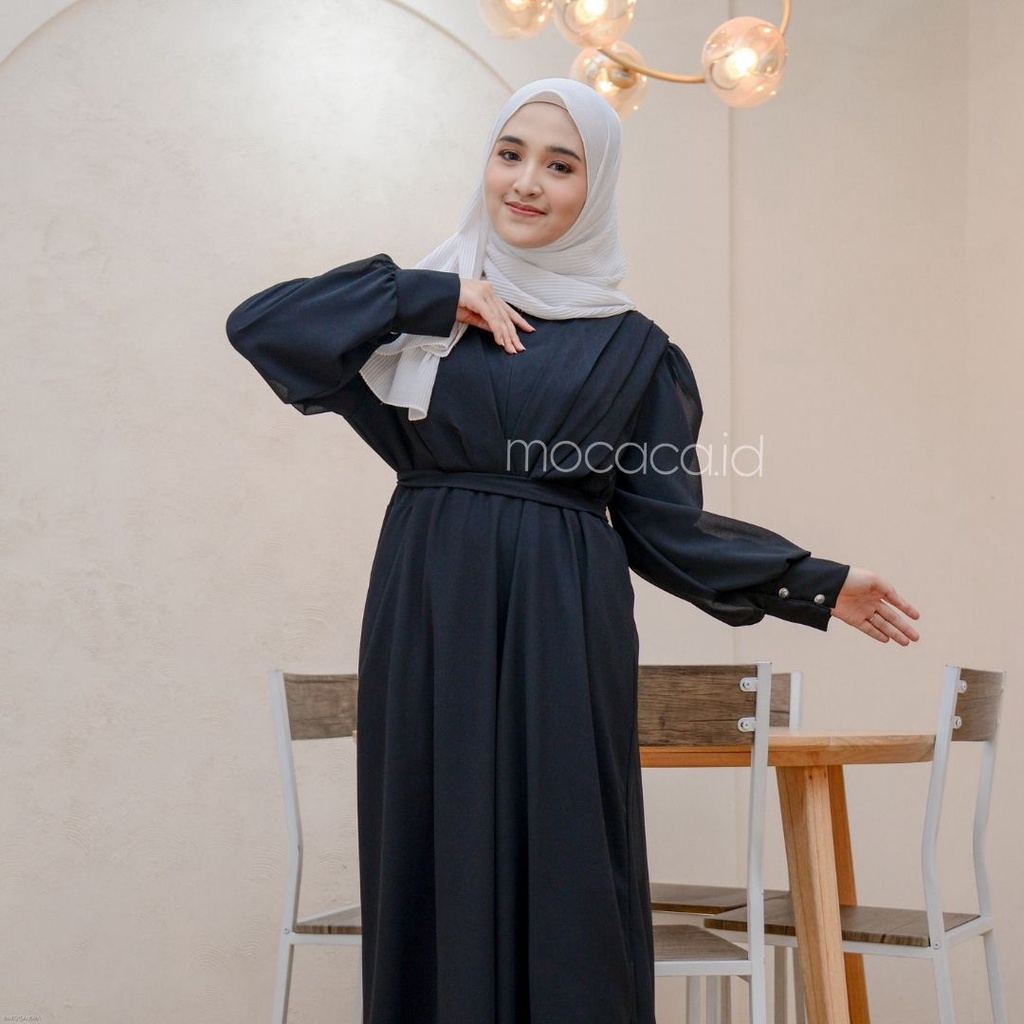 Dress Hari Raya Mewah Hitam Coklat mocca Ceruty Babydoll Premium Busui Friendly lengan Manset full furing cocok untuk lebaran