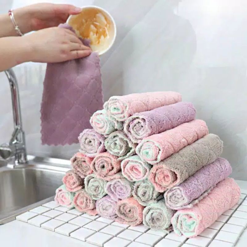 Kain Lap Meja Piring Anti minyak Bahan Microfiber Kain lap serbaguna