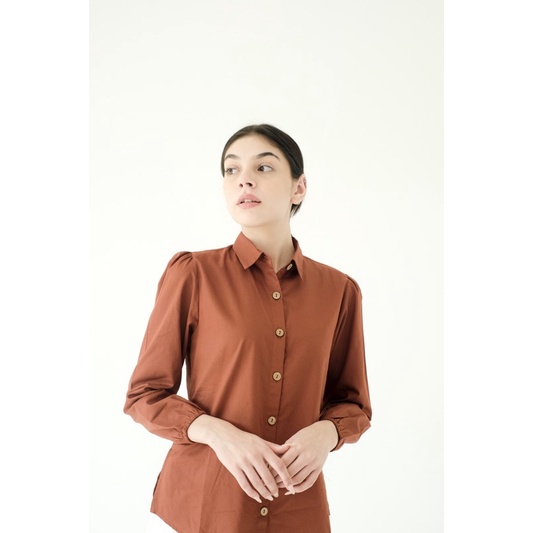 Polaidn Myra Blouse Longsleeve - Kemeja Wanita - Kemeja Lengan Panjang-GINGERBREAD