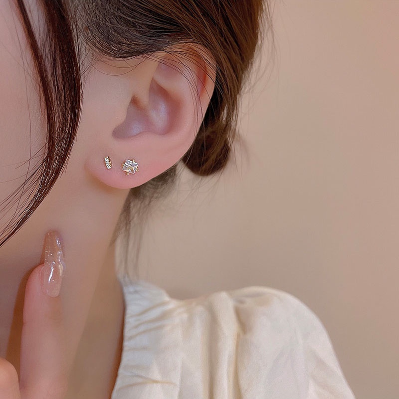 Set Anting Tusuk Sterling silver 925 Desain Geometri Hias Zircon Untuk Wanita