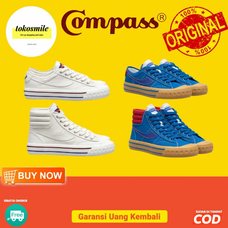 [100% ORIGINAL] Sepatu Compass Retrograde Cream & Blue Gum Low & High