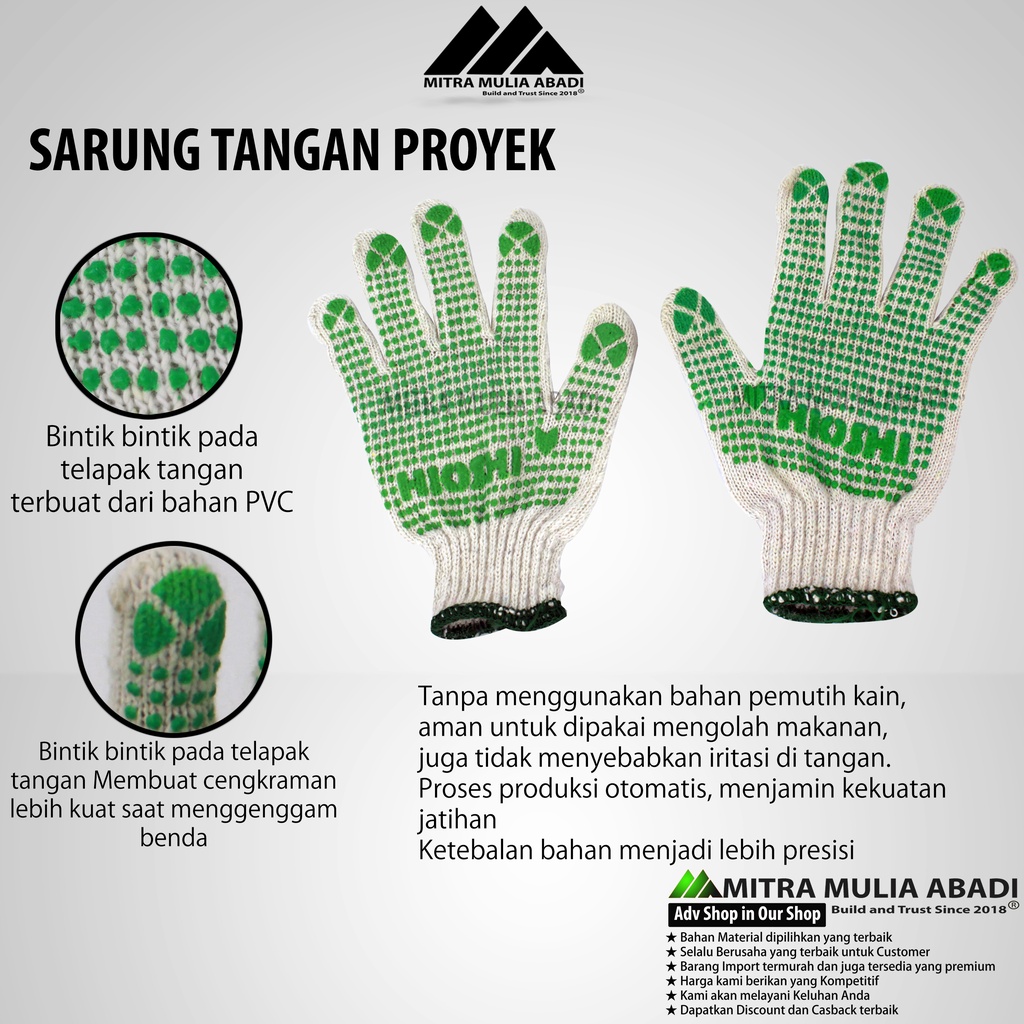 Sarung Tangan Proyek Bintik Hioshi Safety Gloves | Sarung Tangan Serbaguna