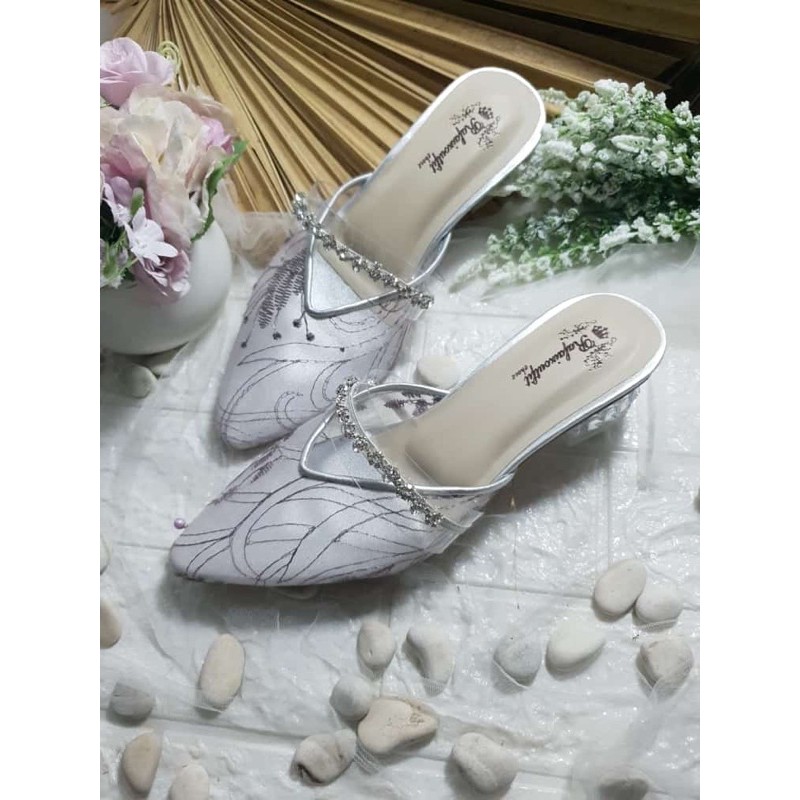 sepatu azwa purple silver tinggi 3cm kaca