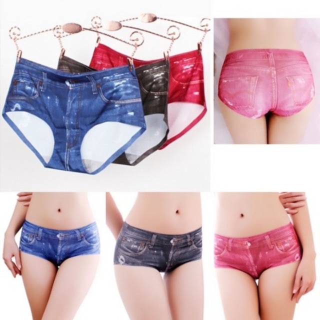 Celana dalam panties panty cd motif jeans 3d seamless tampa jahitan ok  god