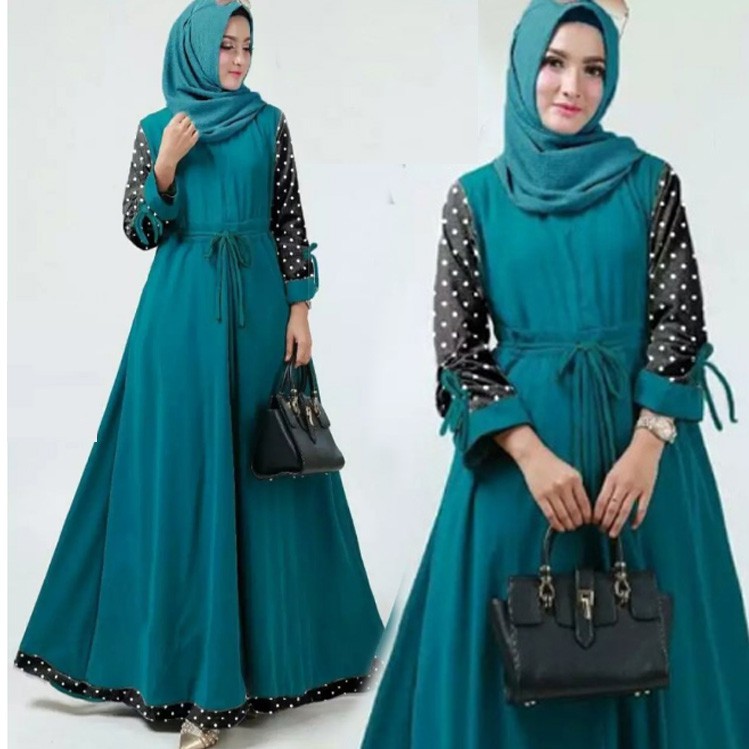 GAMIS AYUKI BAHAN MOSCREPE MIX KATUN POLKA, UKURAN ALLSIZE LD 102 PB 135,