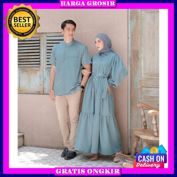 Baju Gamis Couple Batik Pasangan Suami Istri Lebaran Terbaru 2023 Model Elegant Kekinian Motif Kemba