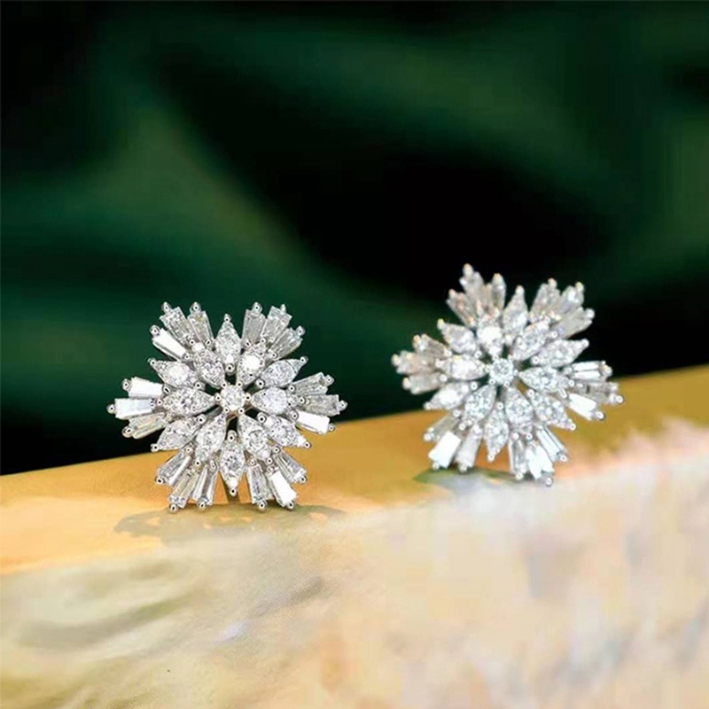 Anting Tusuk Desain Snowflake Hias Cubic Zircon AAA Bling Untuk Wanita