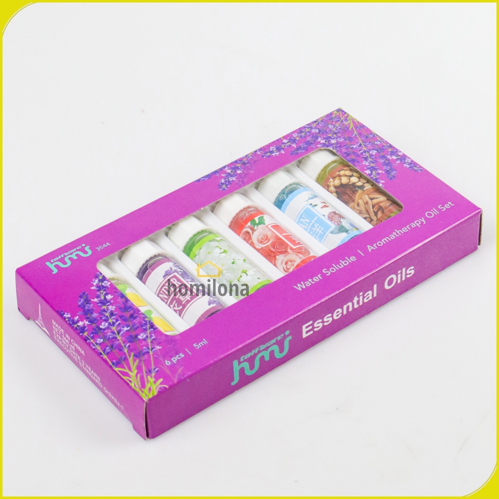 Minyak Aromaterapi Diffuser Paket 6 Botol 5ml - Taffware HUMI 3544 / Pengharum Ruangan Essensial Murni Pure Essential Oil Aromatherapy Fragrance Set Disfuser Humidifier