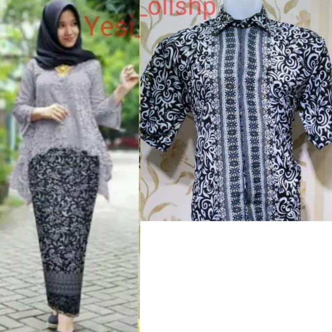 couple kebaya brukat jumbo sancia rok instan plisket kemeja batik pria
