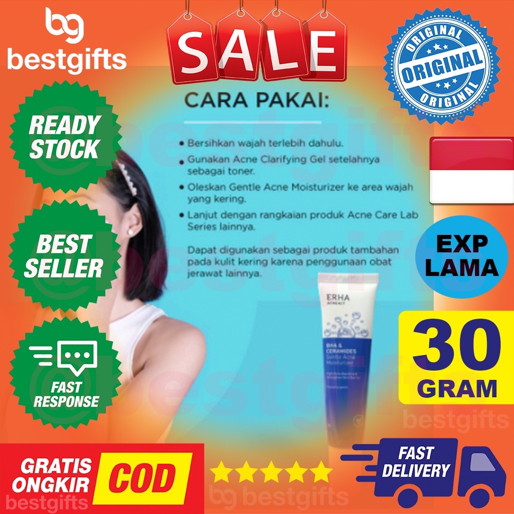 ERHA ACNEACT BHA CERAMIDE GENTLE ACNE MOISTURIZER MELEMBABKAN KULIT JERAWAT WAJAH KEMERAHAN 30 GRAM