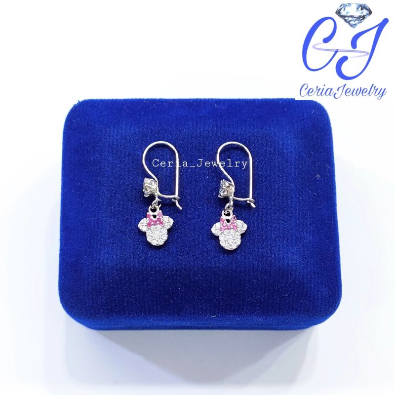 Ceria jewelry - Anting Anak Perak Asli Silver 925 Lapis Emas Model Kait Mickey Mouse - Anting Anti K