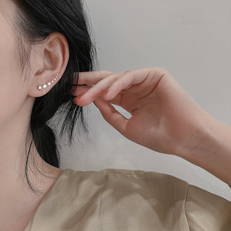 Anting Giwang Model Bintang Warna Silver Dengan Kristal Zircon Untuk Wanita