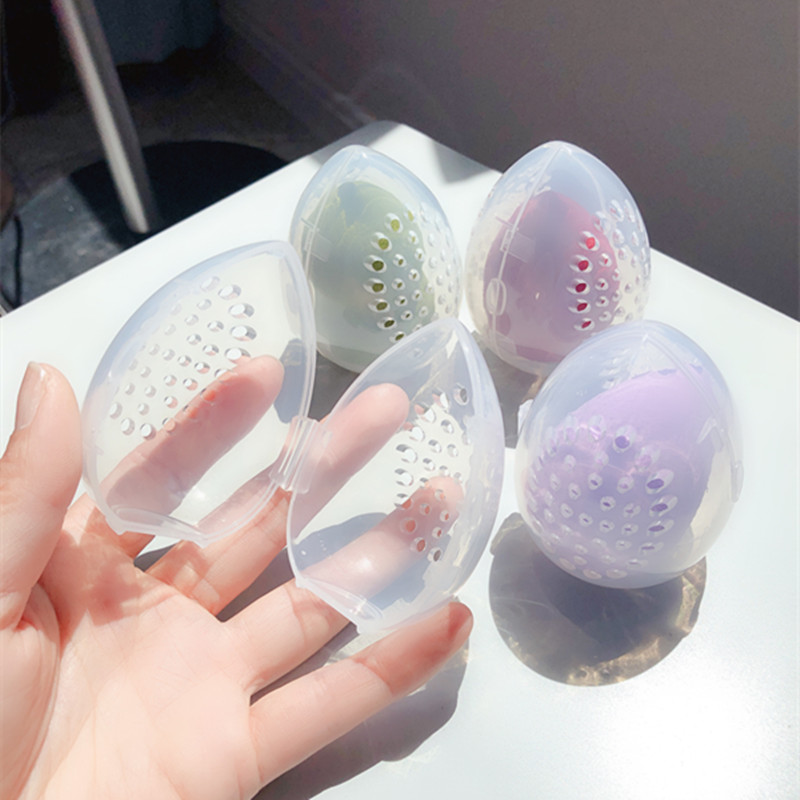 Kotak Penyimpanan Puff Bentuk Telur Transparan Breathable Tahan Debu Anti Jamur Untuk Kecantikan