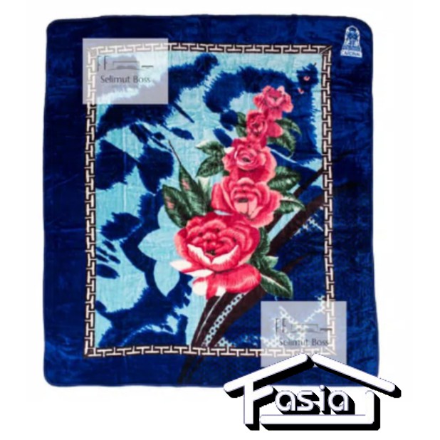 FASIA - Selimut Bulu Halus Tebal Mawar background Biru (Cardinal) 220x240 cm
