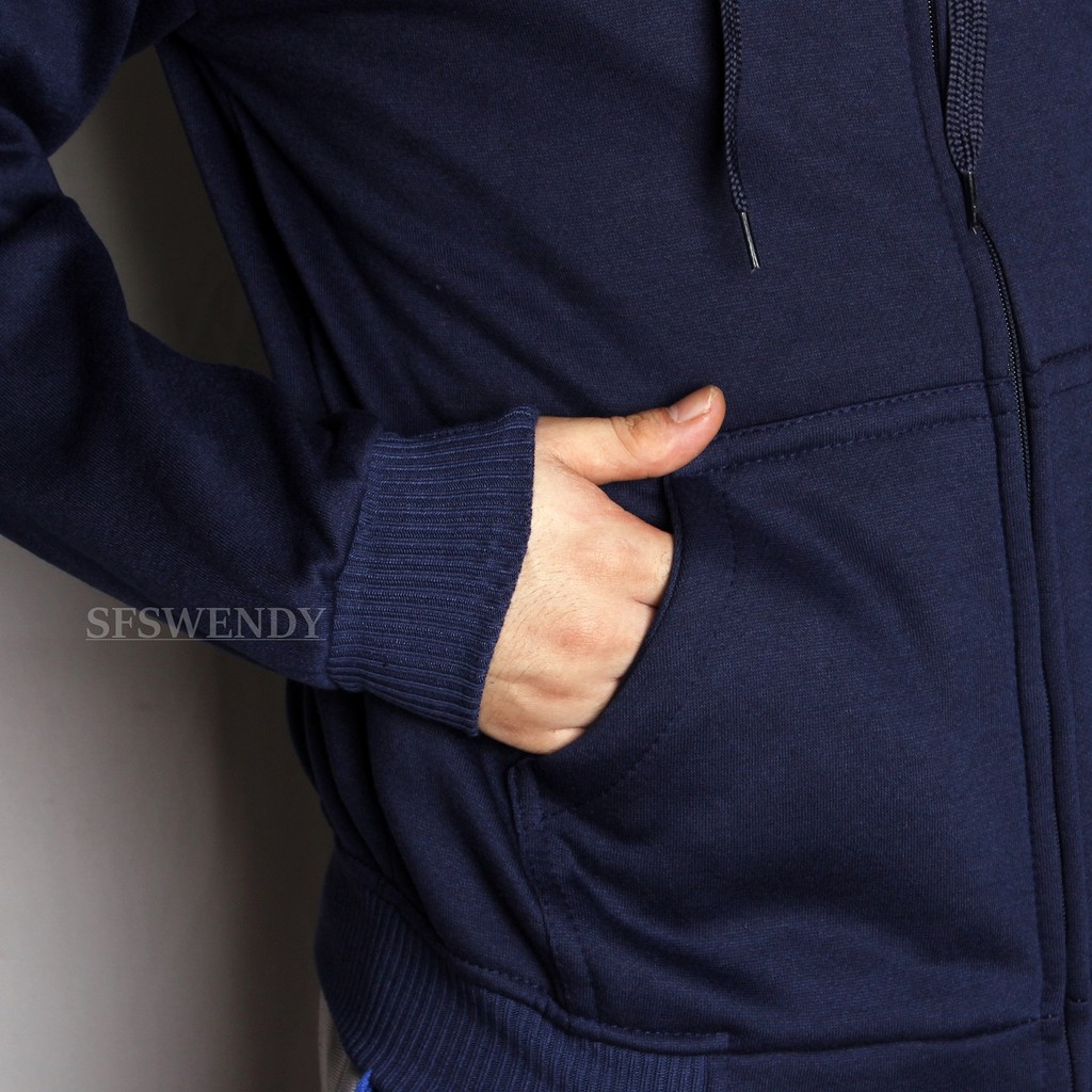 Jaket Pria Hoodie zipper polos Navy Biru dongker Ukuran Besar Lengkap M - XXXL original premium