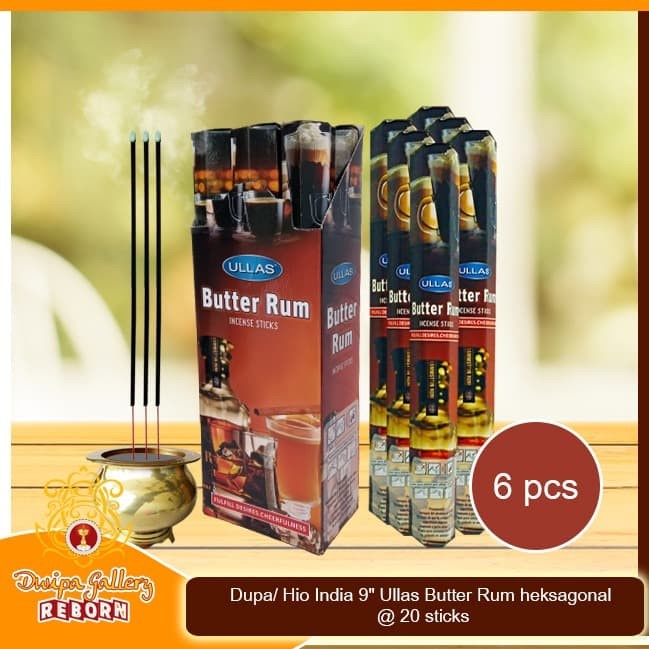 Dupa/ Hio India 9&quot; Ullas Butter Rum heksagonal @ 20 sticks (6pcs/box)