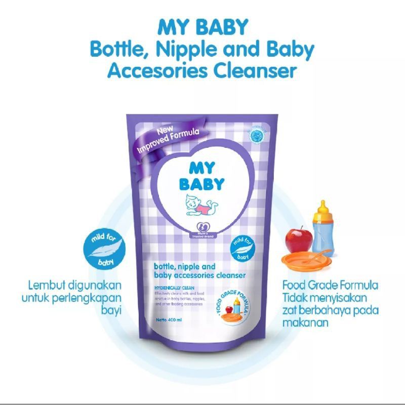 My Baby Bottle Nipple And Baby Accesories Cleanser 400ml  Refill Pouch / My Baby Sabun Cuci Botol, Dot &amp; Aksesoris Bayi