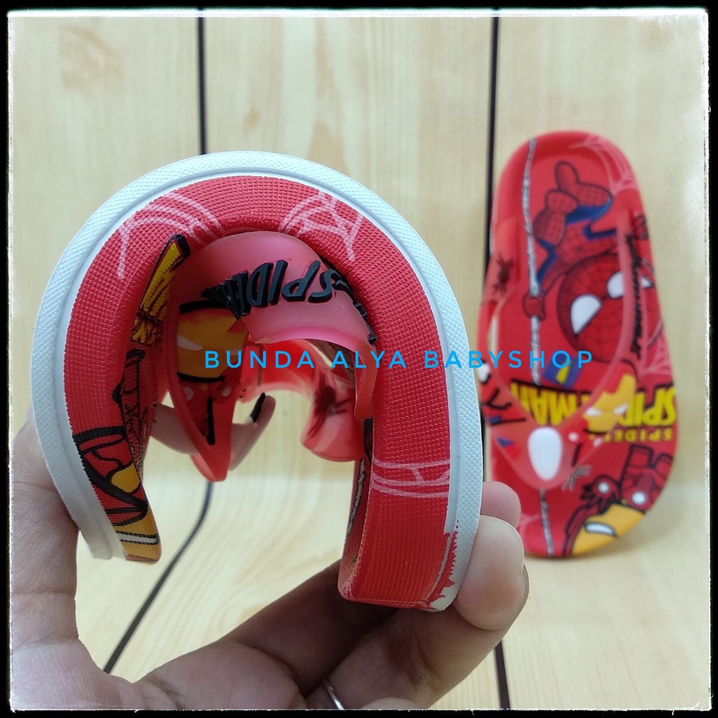 Sendal Anak Laki Jepit IMPORT Usia 4 5 6 7 Tahun MERAH Motif Superhero - Sandal Jepit Anak Cowok Elastis Alas Karet Anti Licin