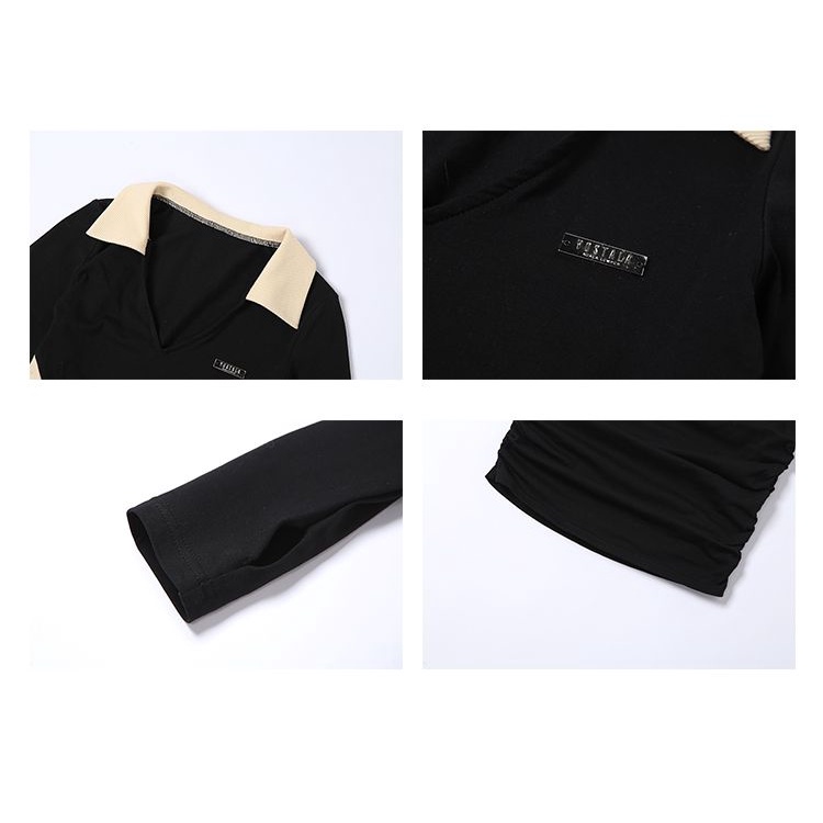 #Sisjuly# Dress Wanita Lengan Panjang Retro Wanita Kerah POLO Kontras Warna Yang Cocok Menerima Pake