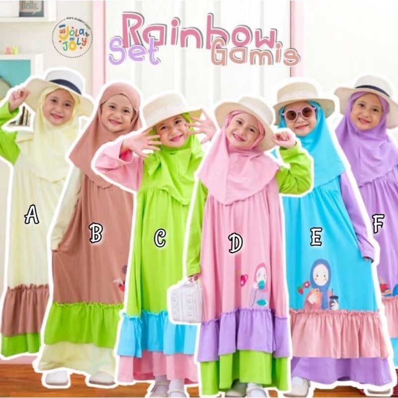 Ready Set Gamis Rainbow Jola Joly size 3-13 tahun