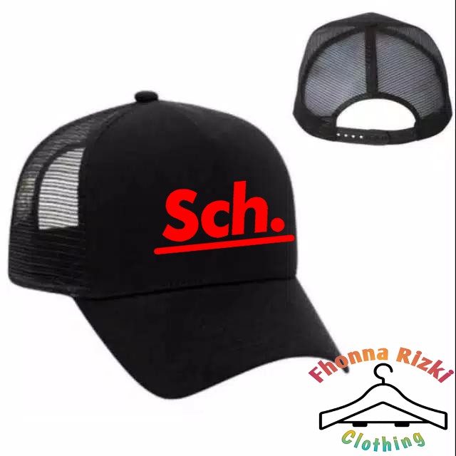Topi Jaring Trucker "SCH" Logo Merah/ Topi Keren / Baseball / Topi Snap Back