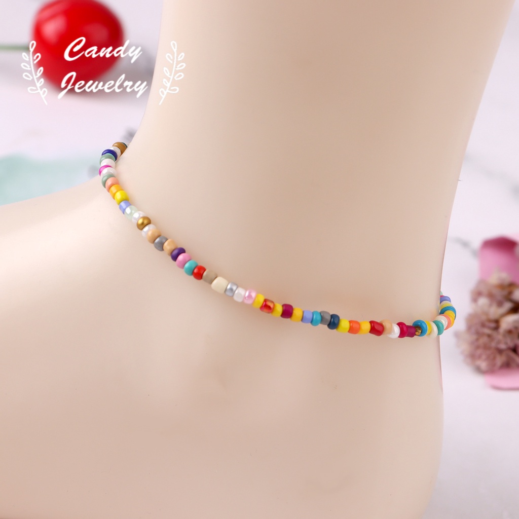 Gelang Kaki Handmade Aksen Manik-Manik Warna-Warni Gaya Bohemian Untuk Wanita