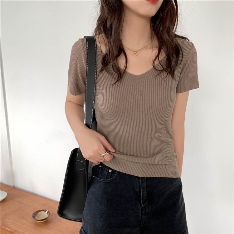 Korean V-Neck Knit Top / Atasan Wanita 2001