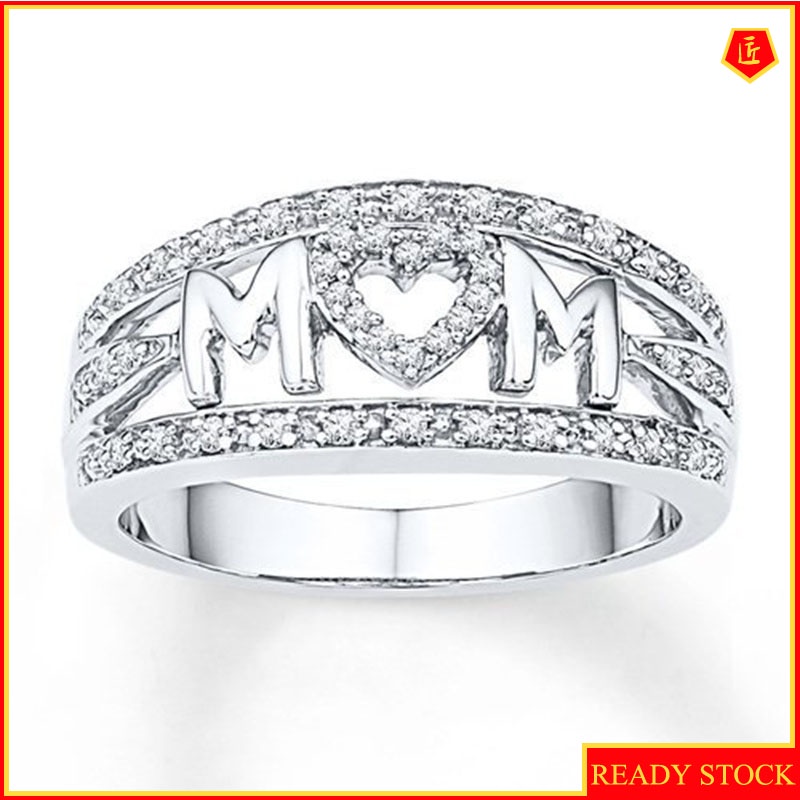 [Ready Stock]18K Platinum Diamond Mom Heart-Shaped Ring