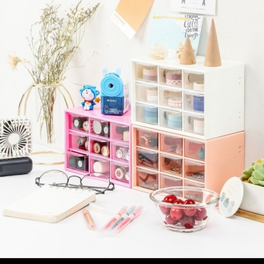 Laci plastik susun 3 desktop storage 9 in 1 lubang serbaguna dapur box