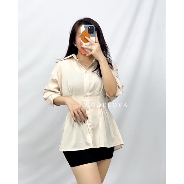 MDLV ~ 8851# Vivian Adjustable Waist Shirt Blouse Korea Blouse Premium Import Fashion Import