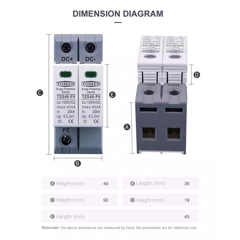 SPD DC 1000V 800V 600V 20KA~40KA Surge Arrester Protector Protective Low-voltage