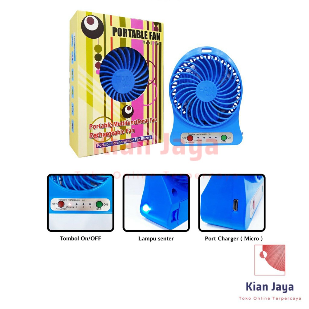 Kipas Angin Mini Portable Fan Multifunctional Rechargeable LED Lampu Senter