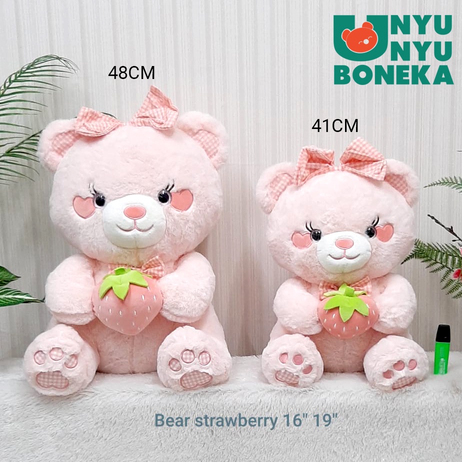 boneka teddy bear stroberi bahan lembut beruang pink