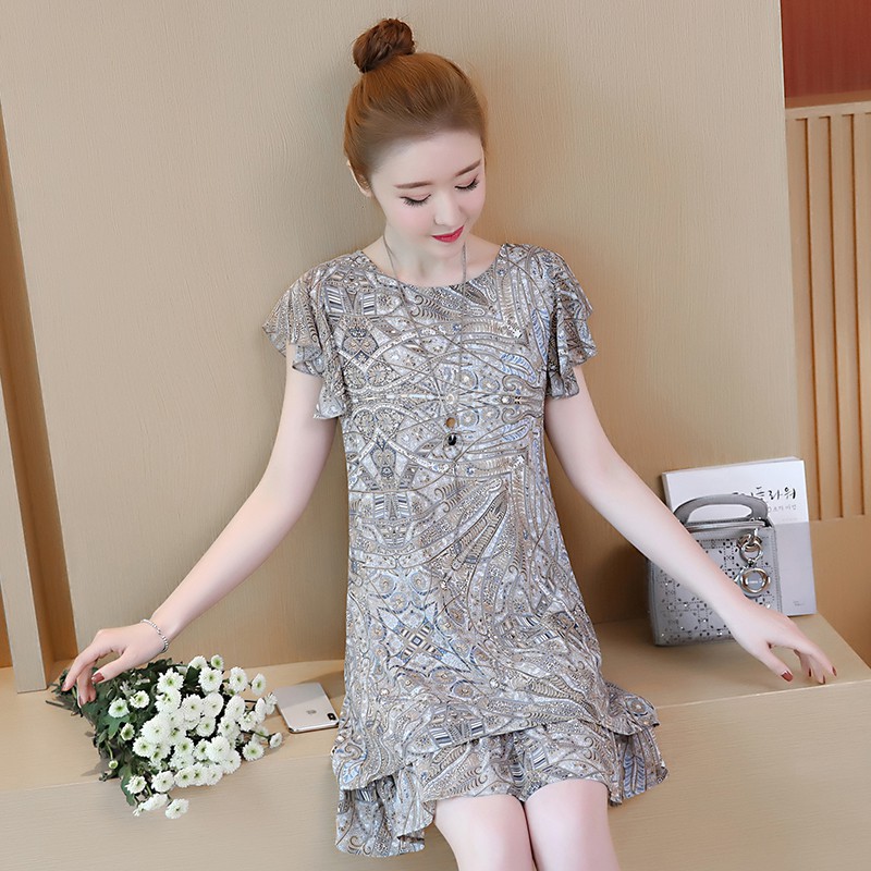 \u2764Dress Midi Model Longgar Gaya Korea Elegan Bahan Sifon Ada Ukuran Besar untuk Wanita