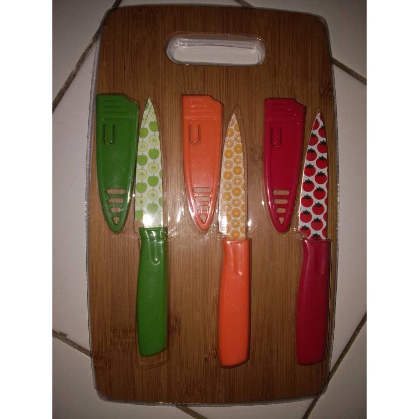 Talenan kayu & 3 pisau + sarung pisau