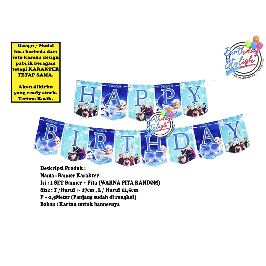 Banner Karakter Frozen Ultah/ Bunting Flag Ultah Frozen/ Banner Ultah Frozen Karton